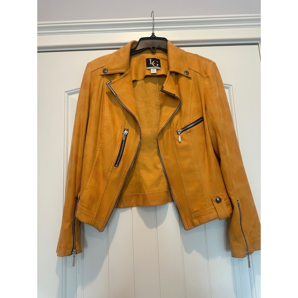 Lena Gabrielle Mustard Yellow Faux Suede Moto Jacket BC J17681L Womens 10